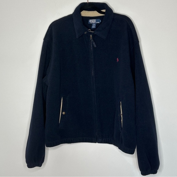 Vintage 90s POLO RALPH LAUREN Polartec Navy Fleece Men's Bomber Jacket Size XL